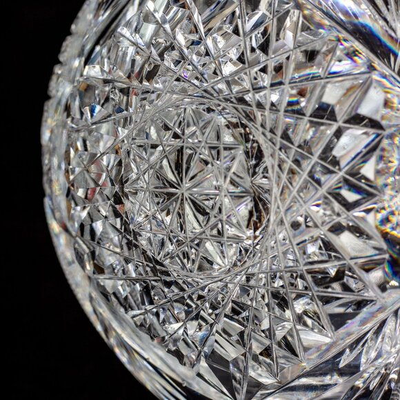 Antique Hand-Cut Crystal Vase With Intricate Starburst & Geometric Patterns - Picture 5 of 9